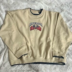 Vintage Oversized Crew Neck Sweatshirt with America Embroidering